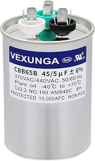 VEXUNGA 45/5 MFD 370/440V Dual Run AC Capacitor CBB65B Round Start for Air Conditioner Fan Motor Heat Pump Condenser