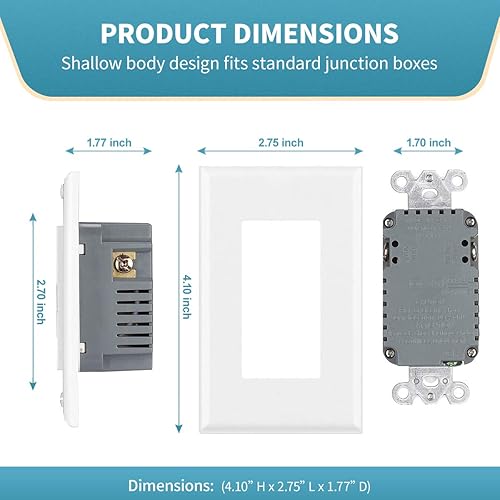 Miniatura 2 de Micmi Toma de pared USB de alta velocidad dual de 24 W y 4.8 amperios, cargador USB de receptáculo TR de 15 amperios para dispositivos