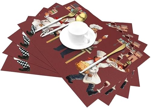 Miniatura 6 de Juego de 4 manteles individuales con estampado de cocina de chef, restaurante, cocina, acuarela, manteles individuales de tela lavable para mesa de