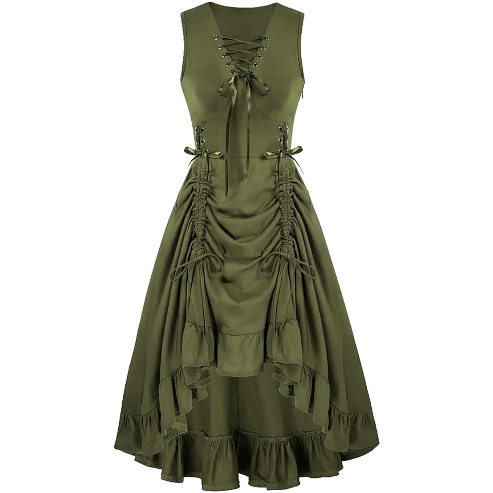 Women's Sleeveless Gothic Dress Ruched Goth Steampunk Halloween Costumes V Neck High Low Hem Cosplay Witch Dresses,Ladies Dresses Winter Sexy Witch Outfit Women Halloween Woman Costumes,u926l