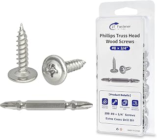 #8 x 3/4 Inch Phillips Truss Head Wood Screws Stainless Steel 410, Self-Tapping Metal Screws for Quick Installation, 200 PCS