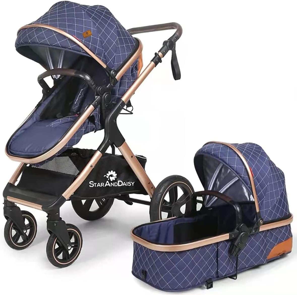 StarAndDaisy Baby Strollers / Pram for 0 to 5 Years Girl & Boy with Push Handle Foldable Design, Luxury Look, Shock Absorber Large Wheel, Easy to Convertible Seat and Sleep Mode Reversible Bassinet, 5