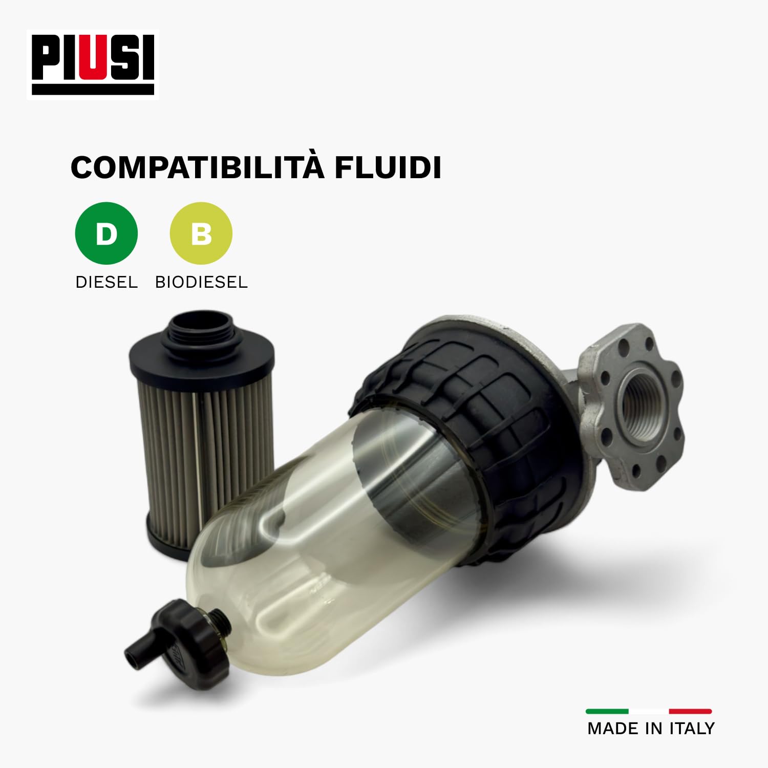 PIUSI Filtro Carburante Professionale - Kit Completo Filtro Metallico per Gasolio, Benzina e Olio con cartuccia in rete metallica - Filtrazione 125 micron | Clear Captor (F00611B60)