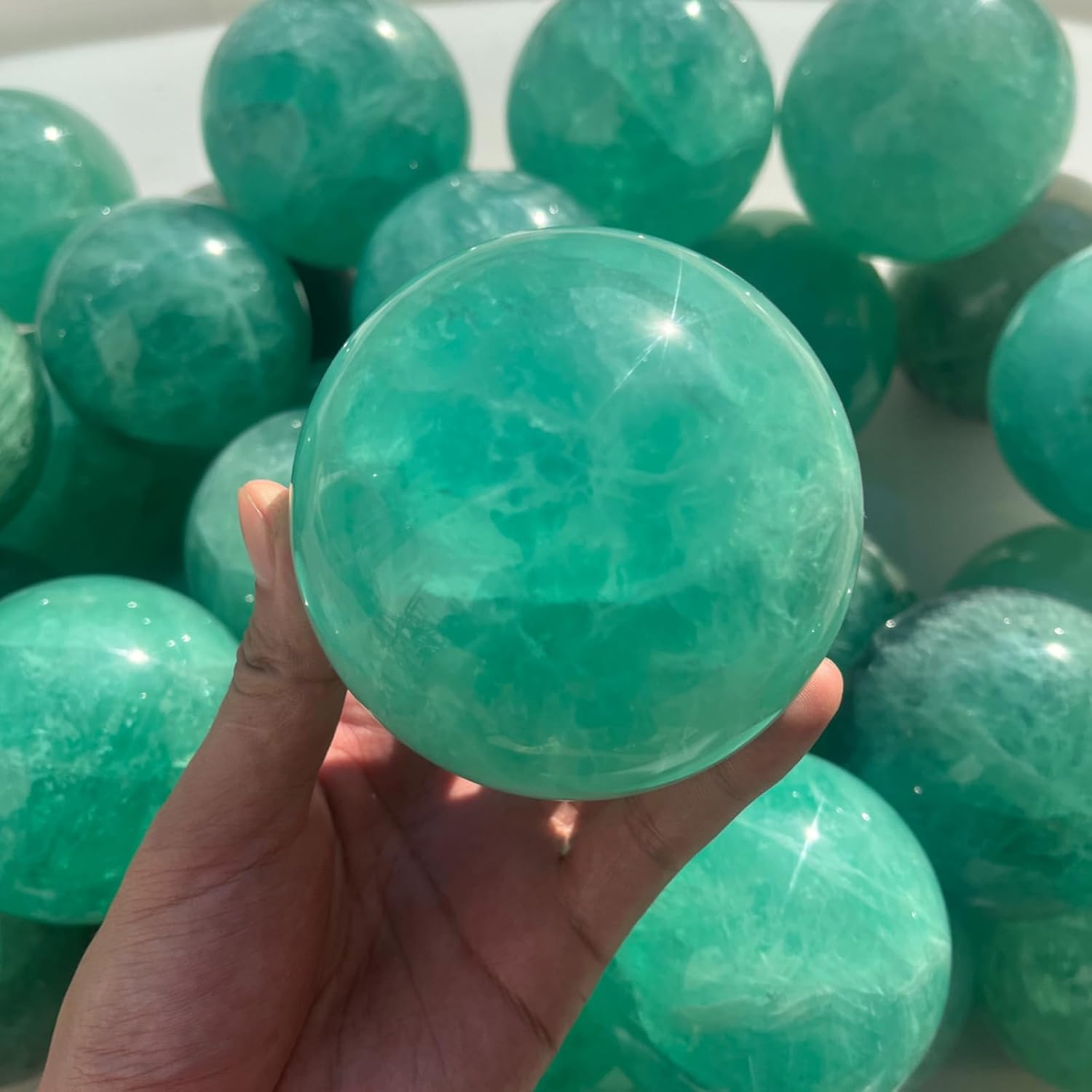 Beautiful Green Fluorite Crystal Ball with Stand,Decorative Sphere for, Quartz Balls for Home Decor and Divination,40~45mm