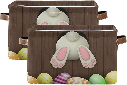 Miniatura 2 de senya Cesta de Pascua con asas, cola de conejo blanco con huevos inferiores, plegable, de tela, plegable, bolsa organizadora para almacenamiento de