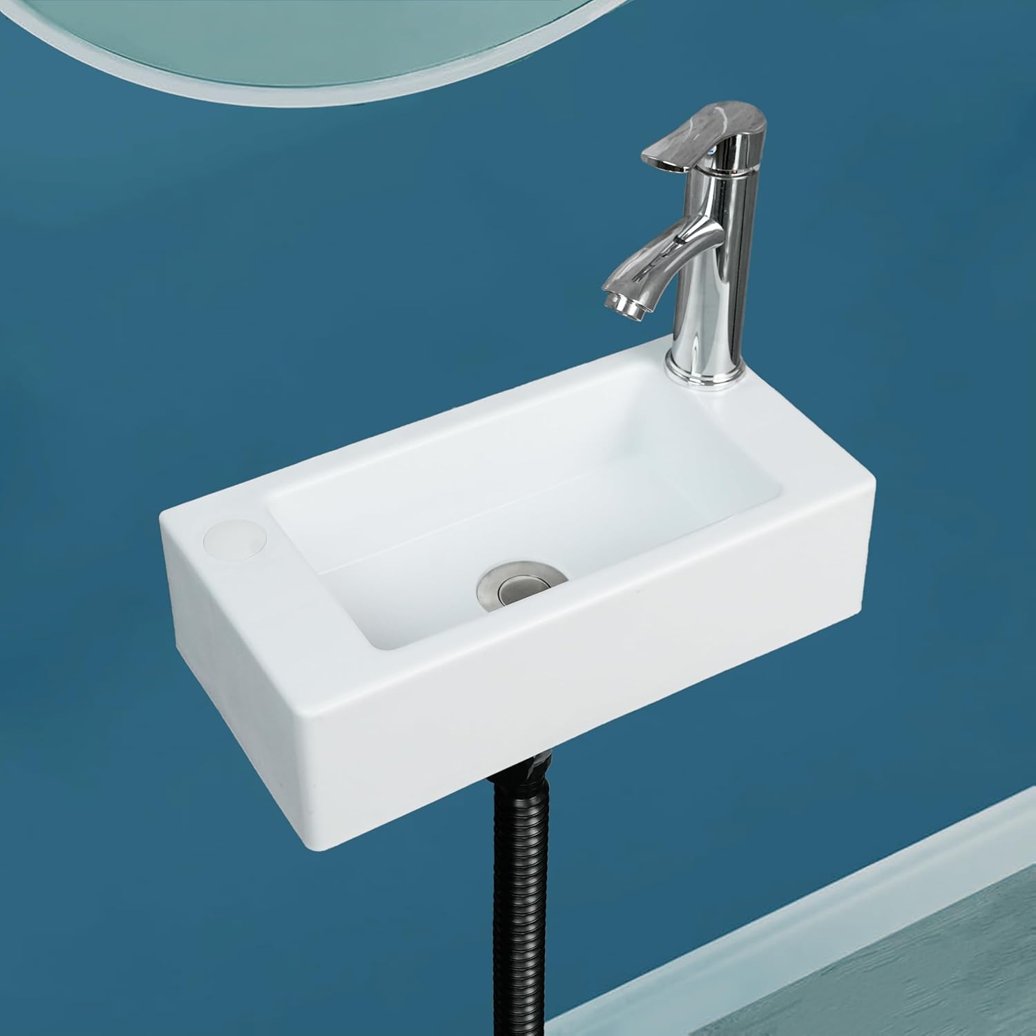 Small Bathroom Sink Wall Mount Bathroom Sink Wash basin, No-Drill Installation Self-Adhesive Sink 15.74 x 7.87 Inch with 1.26 Inch Faucet Hole, Mini Rv sink Plastic Sink for Home, Dorm Garage