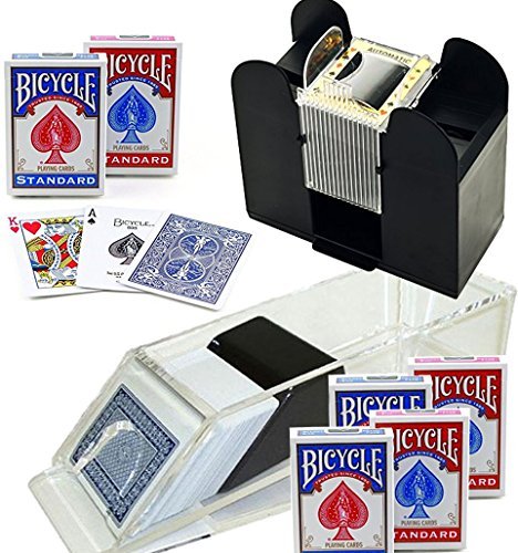 Bundle Includes 8 Items - Trademark Poker Blackjack Dealing Shoe 6-Deck and Casino 6-Deck Automatic Card Shuffler and 6 Decks of Bicycle Poker Size Standard Index Playing Cards