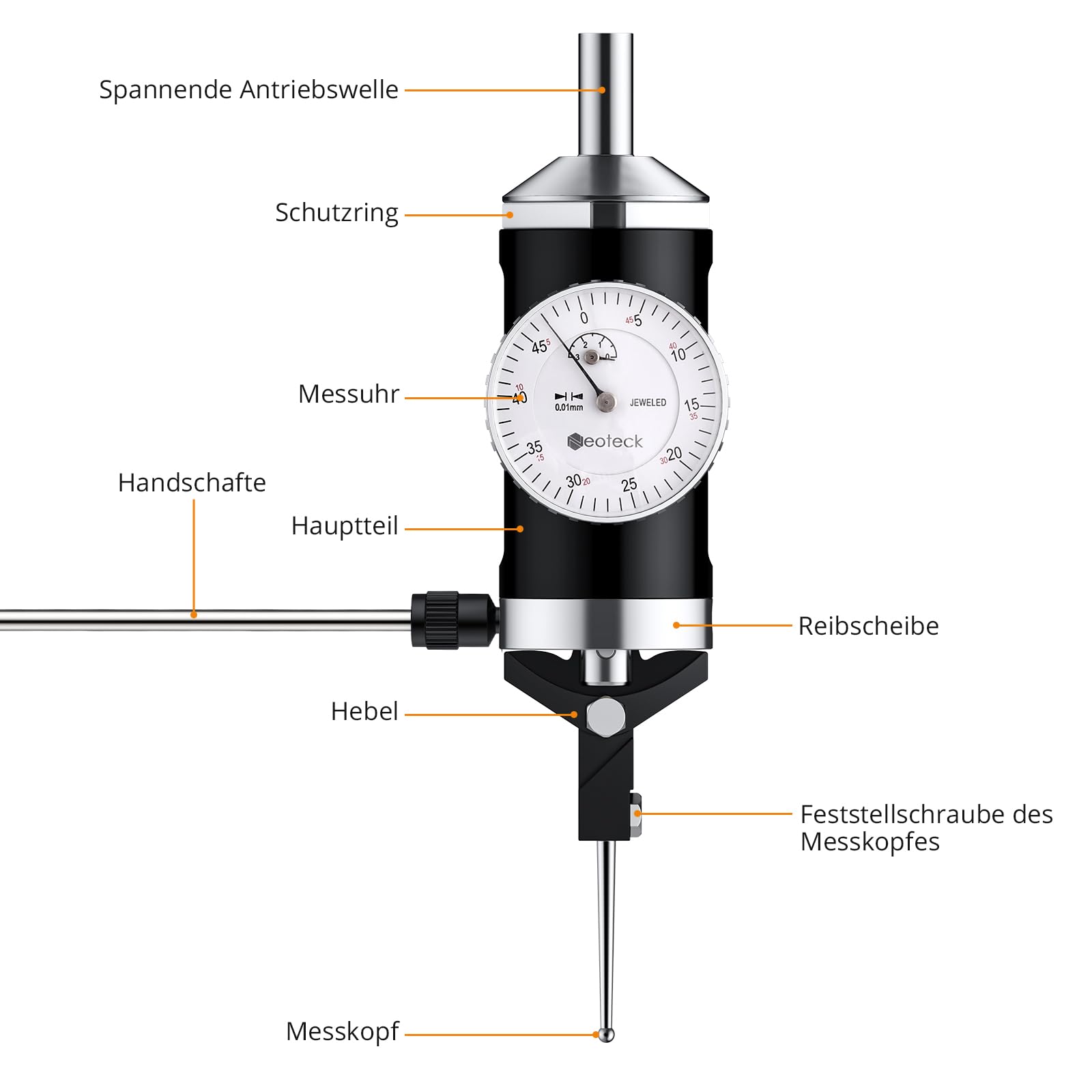 Neoteck Koaxiale Zentriermessuhr 0-3 mm/0,01 mm Messuhr-Set mit Aufbewahrungskoffer Genaue Co-Ax-Anzeige für das Testzifferblatt des Fräsmaschinenzentrums