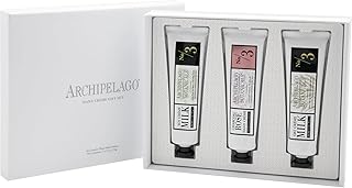 Archipelago Botanicals Hand Crème Gift Set Trio, Rich and Lightly Scented Hand Lotions for Dry Skin, Cuticles and Rough Spots, Oat, Soy and Charcoal Rose (3.4 fl oz each)
