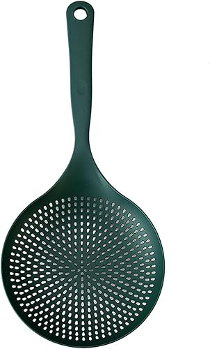 Colador de cuchara grande de plástico resistente al calor, pala de drenaje de alimentos para cocinar y hornear, colador ranurado y espumadera (verde)