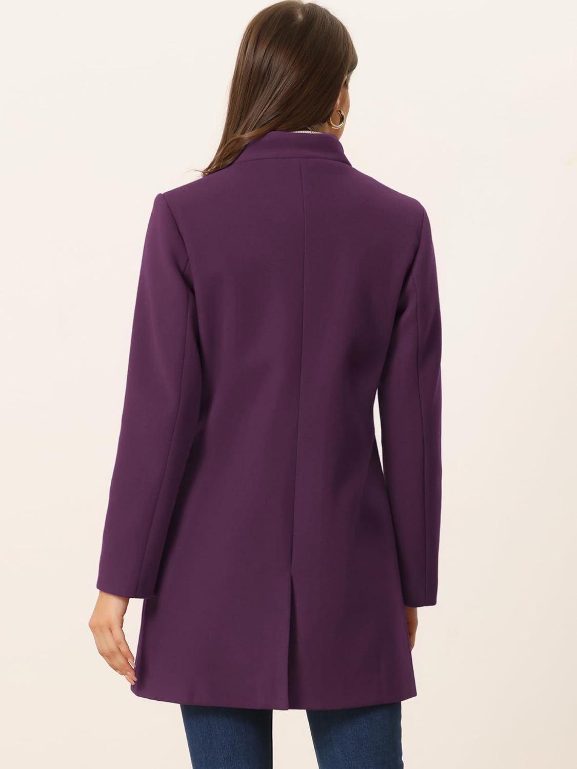 Allegra K Women's Winter Overcoat Mid-Long Stand Collar Single Breasted Coat Outerwear - Image 4