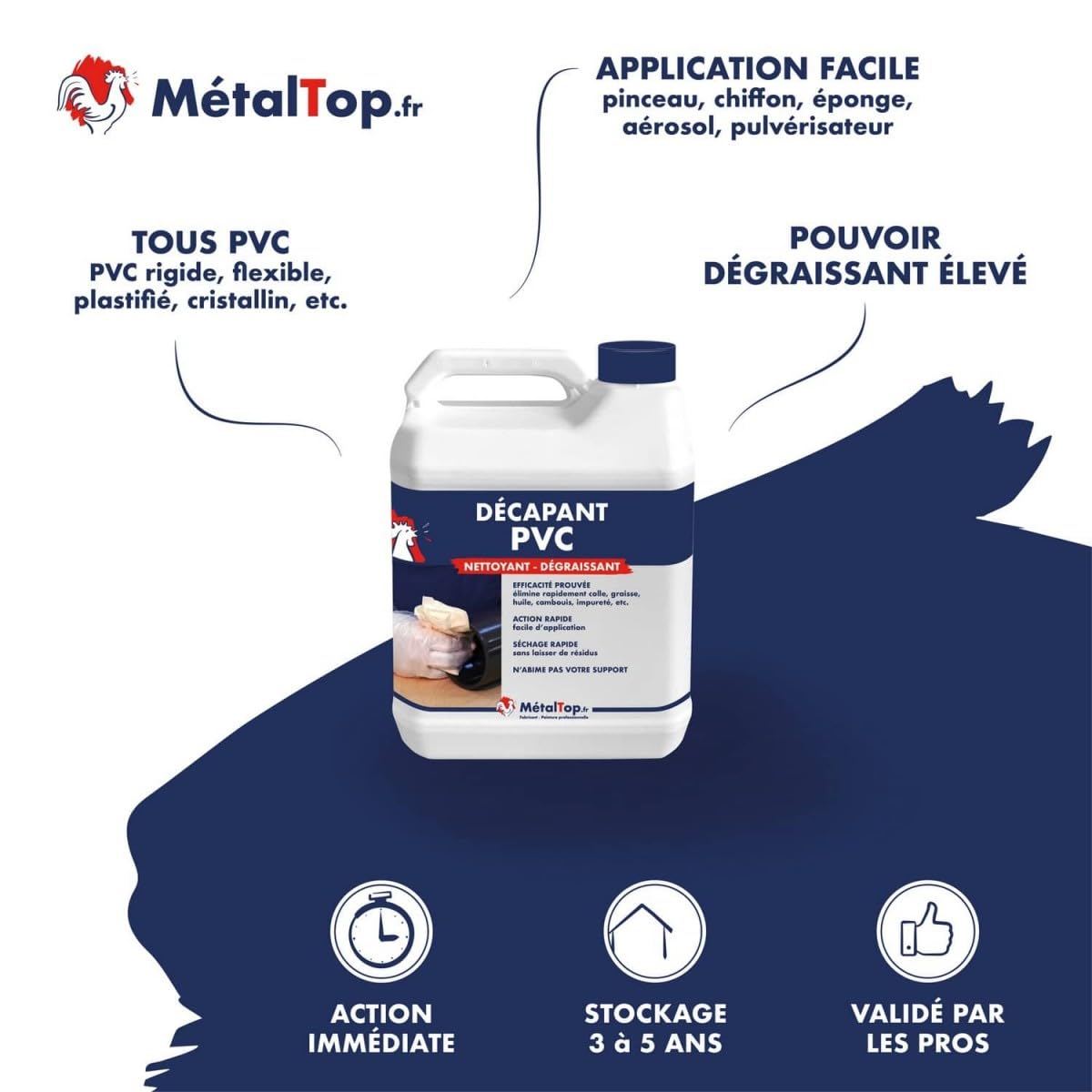 Metaltop - Decapant Pvc - 1 L - Nettoie, prépare et décape efficacement le PVC rigide