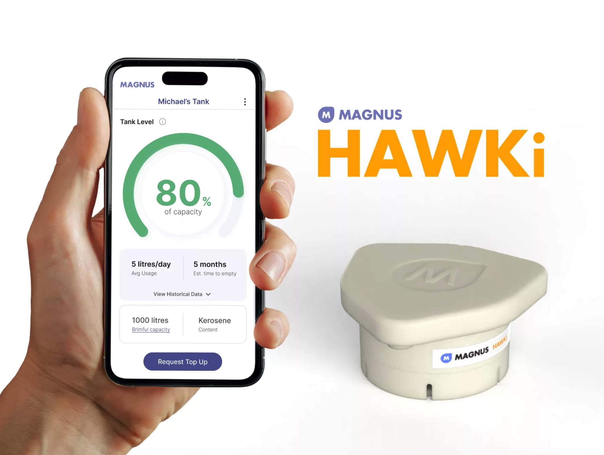 Magnus HAWKi Smart Öltank-Füllstandsmesser Radar-Messgerät – Bluetooth-Verbindung zur Telefon-App, universell passend – kein Bohren erforderlich – Kunststoff-Öltank-Füllstandsanzeige