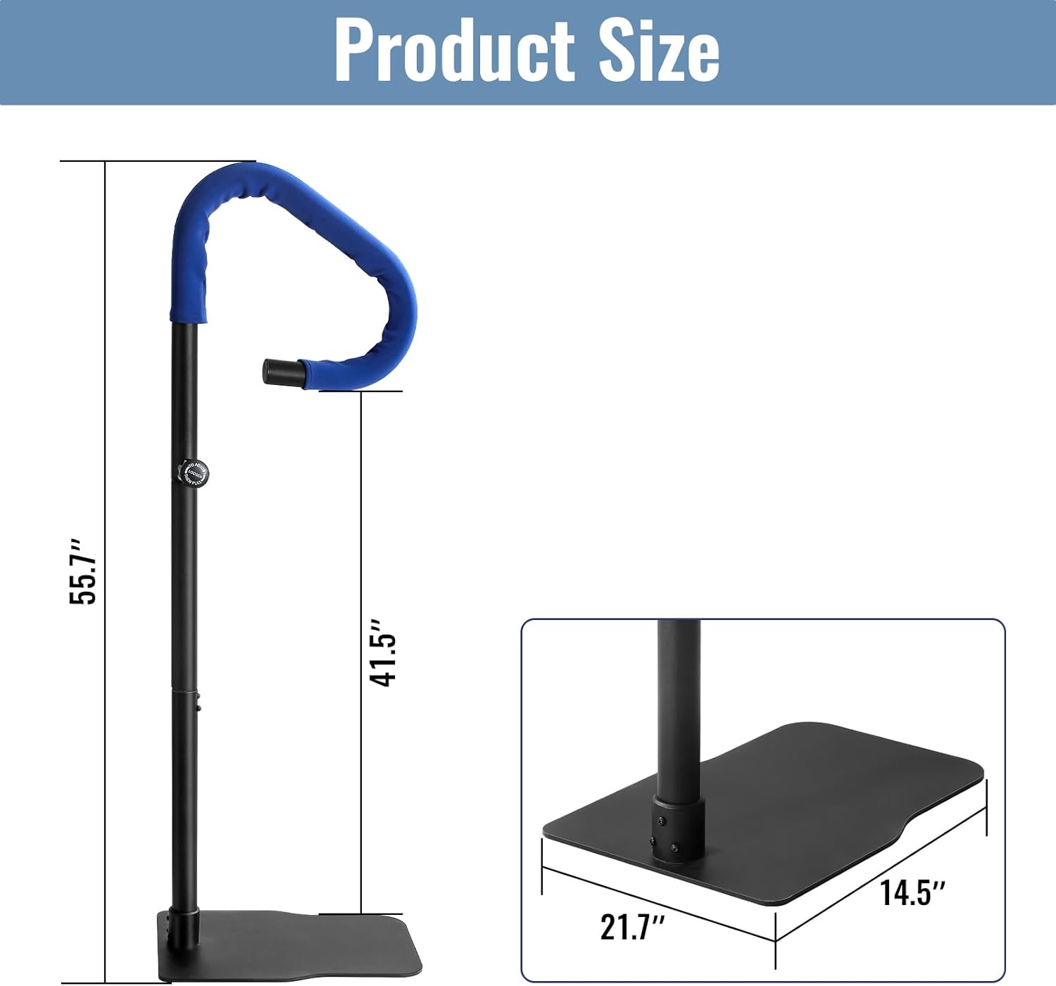 Hot Tub Handrail 57’’H Spa Side Handrail with Slide-Under Mount Base 600 LBS Load with Sponge Rubber Grip for Indoor & Outdoor Use