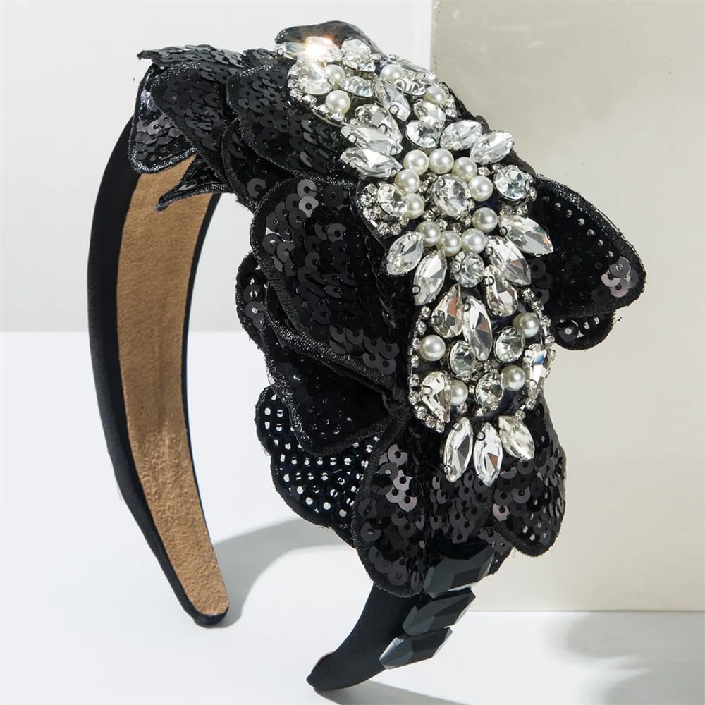 Fasce per capelli da donna con paillettes scintillanti fasce per capelli ampia fascia iridescente accessori per capelli nero