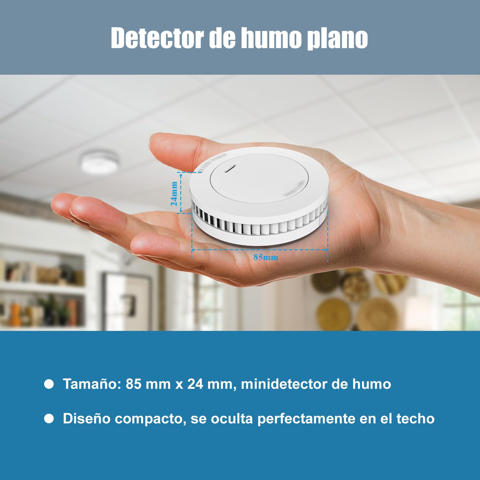 Detector de Humo de 10 años con Soporte magnético, Detector de Incendios sin LED Parpadeante, Alarma Audible de 85 dB, función de Silencio, pequeña Alarma de Incendio Blanco, EN14604