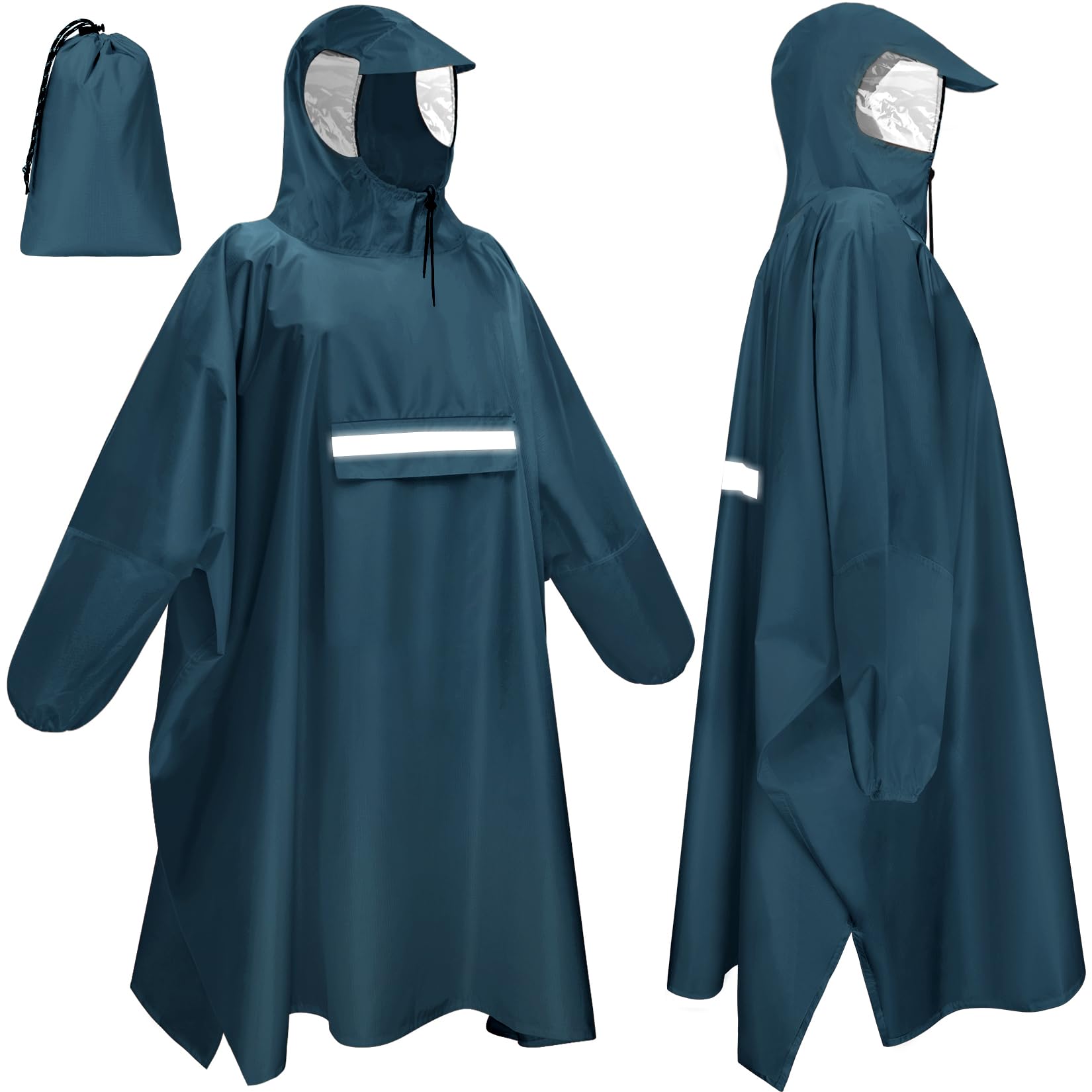 Regenponcho Herren Damen Wasserdichter Regenponcho für Fahrrad Wiederverwendbar Regen Poncho mit Reflektierenden Streifen Leichtes Atmungsaktives Regencape für Radfahren, Wandern, Angeln