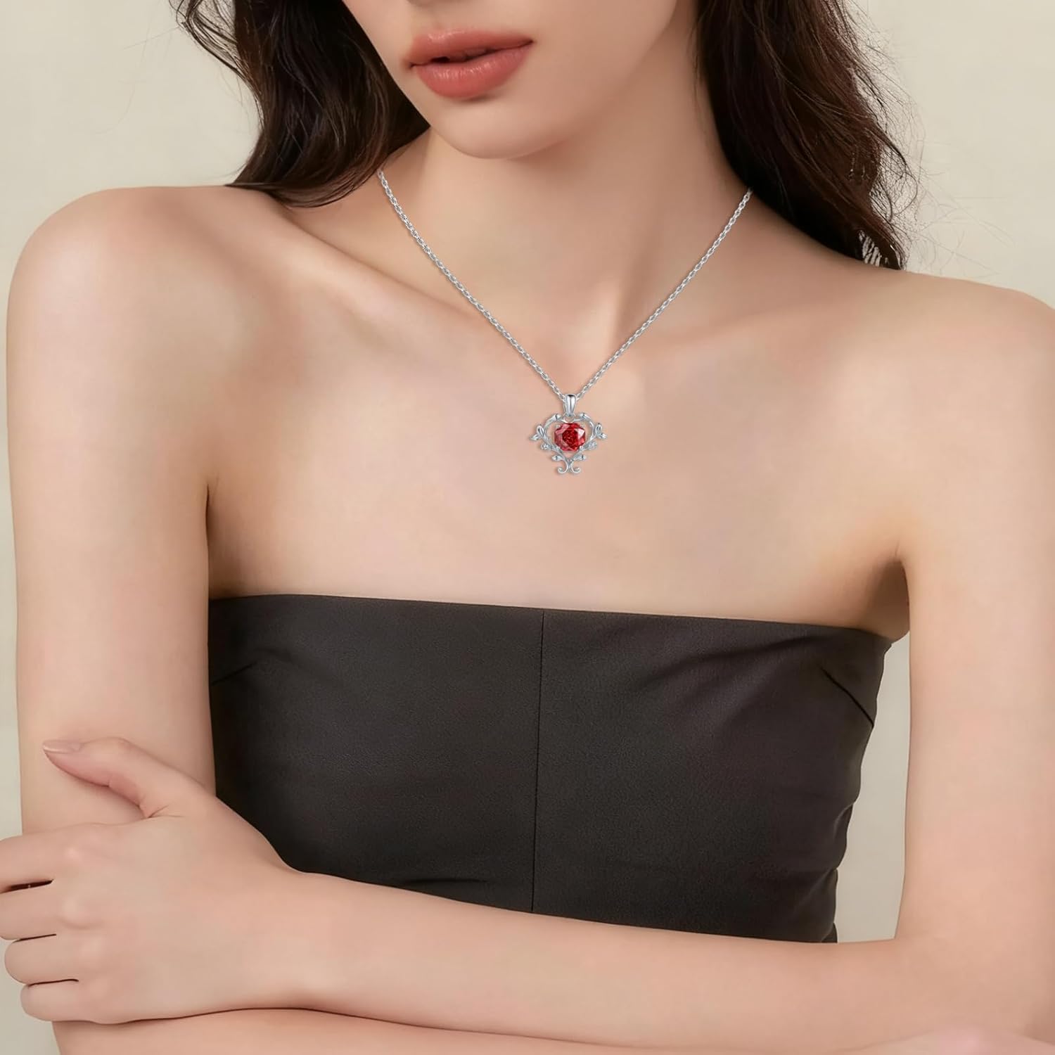 Rose Necklace Sterling Silver Heart Flower Pendant Jewelry Anniversary Birthday Gifts for Women - Image 2