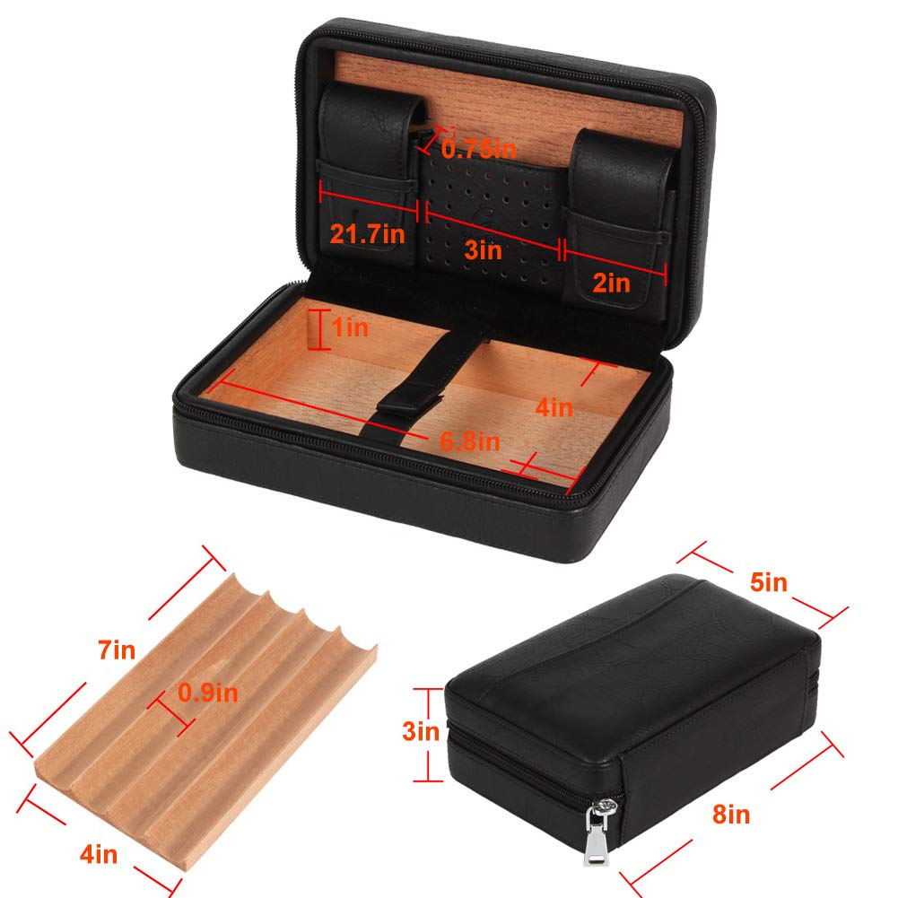 Scatole per sigari, umidificatori, Scatola per sigari, Custodia per sigari da Viaggio Portatile con umidificatore, Contiene 4 sigari, Chiusura con Cerniera, Scatola Regalo con Custodia/Nero/a