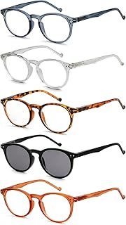 Eyekepper 5-Pack Oval Round Spring Hinges Reading Glasses Includes Sunshine Readers +3.0