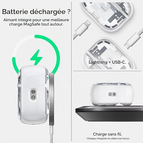 Spigen Ultra Hybrid MagFit Case Compatible with AirPods Pro 2nd Generation (2023/2022) - ZeroOne Weiß - 7