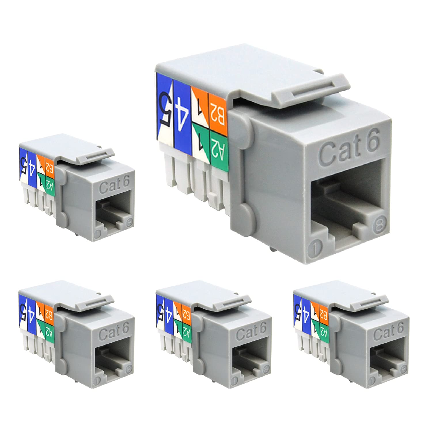Beszin Cat.6 RJ45 110 Type Keystone Jack (5-Pack, Gray)