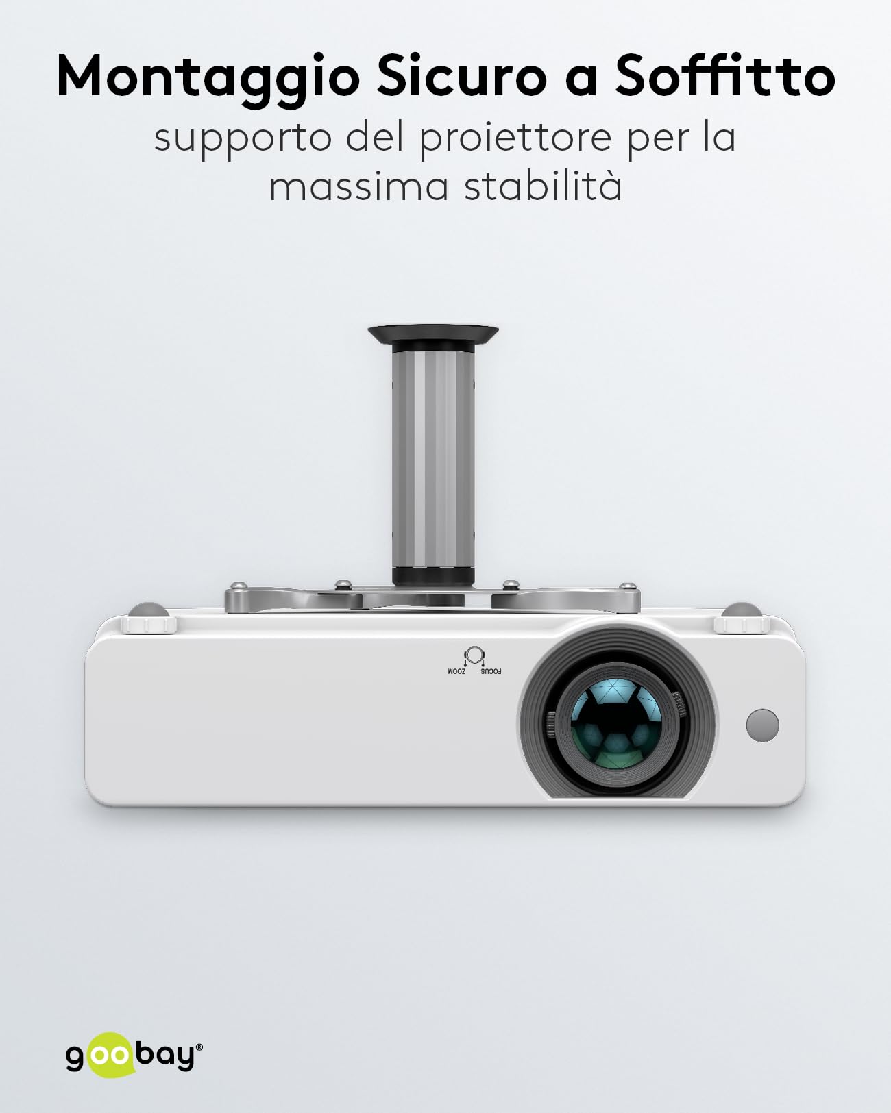 goobay Supporto Videoproiettore Soffitto Universale Fino a 10 kg Interasse 130-320 mm Inclinabile 360 Gradi Girevole Argento - 51905