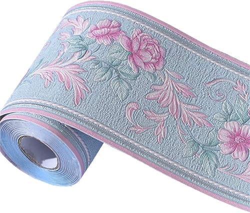 Teemall Adhesivo de 16.4 ft de color rosa vintage 3D, borde de PVC, impermeable, decoración de pared para baño, cocina, 4.2 x 196.8 pulgadas