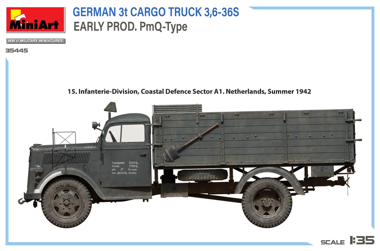 MiniArt 35445 1:35 Dt. 3t Cargo Truck früfrühen Prod. - Reproducción fiel de maquetas, fabricación de maquetas, kit de plástico, manualidades, afición, pegado, maqueta, montaje, sin pintar