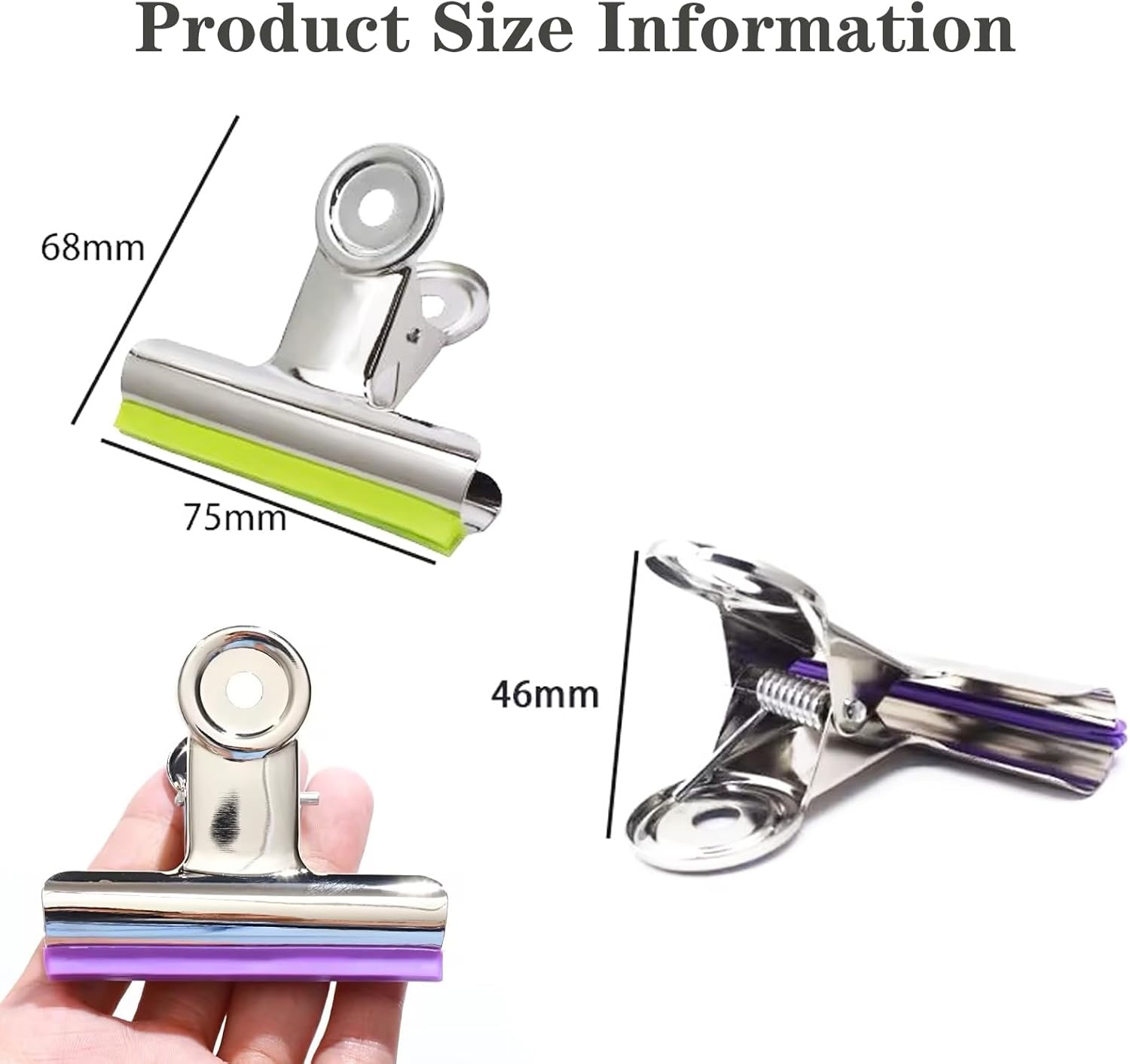 3 Inch Extra Large Bulldog Clips Covered with Silicone, 10 Pack, 75 mm, Silver, Chip Clip, Binder Clips, Fold Clamps for Food Bags, No More Sharp Edges