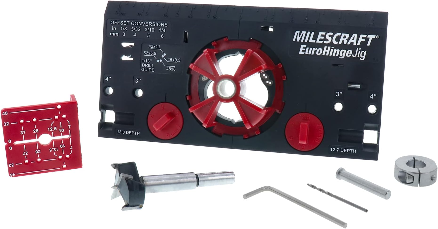 Milescraft 1342 Euro Hinge Jig – Concealed Hinge Jig, Drilling Guide, Drill Guide Jig for Framed and Frameless Cabinets. Metal Drill Guide Produces Perfect Hinge Holes. 35 mm Forstner Bit Included