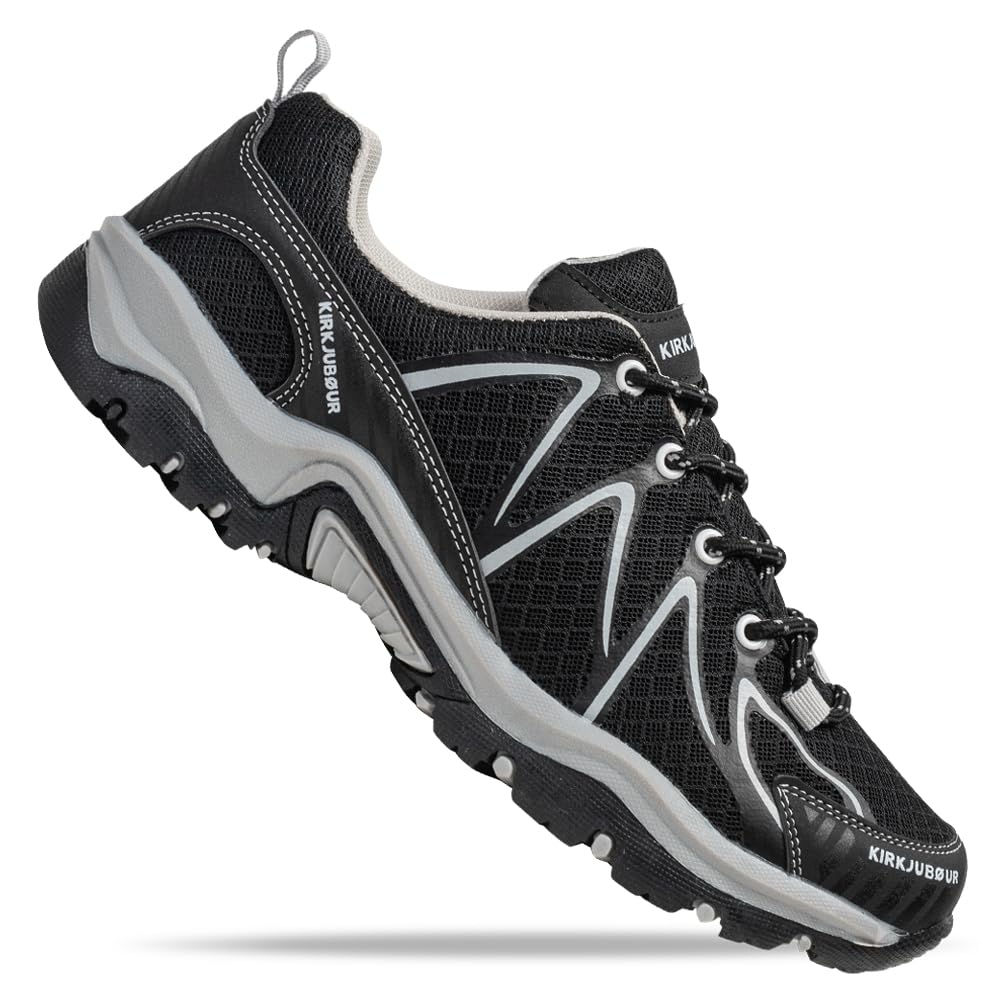 Kirkjubøur® Makalu oddychające buty outdoorowe, uniseks, buty trekkingowe z elastyczną podeszwą i wysoką amortyzacją, w wielu kolorach, czarny, 40 EU