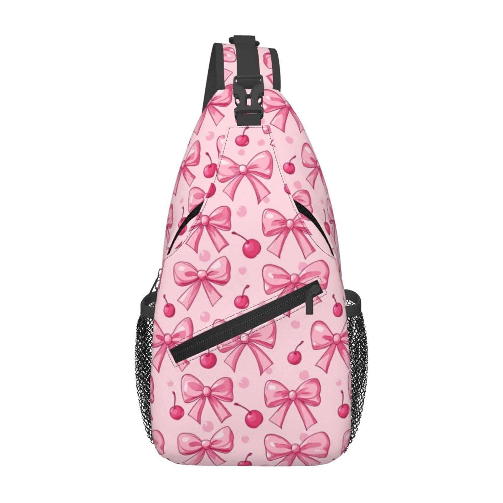 SUPLUCHOM Sling Bag Pink Bows Cherry Hiking Daypack Crossbody Shoulder Backpack Travel Chest Pack for Men Women