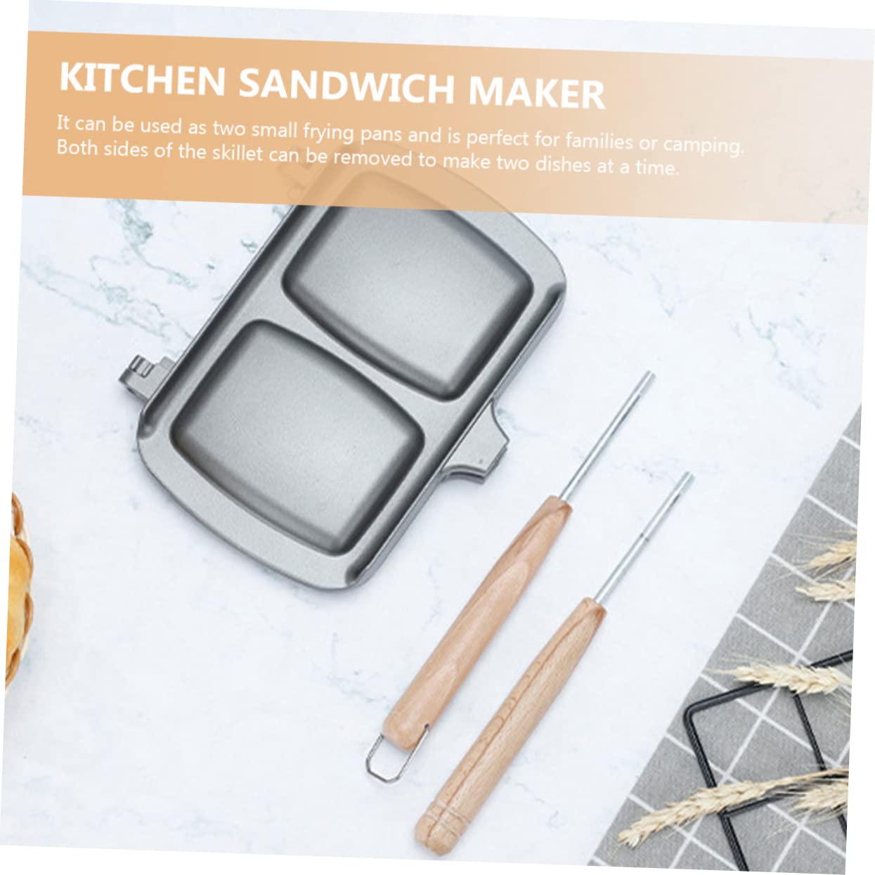 FELTECHELECTR Non Stick Sandwich Maker Pan Double Sided Frying Pan for Toast Fried Eggs Sandwiches Easy to Use Outdoor Camping Cooking Essential