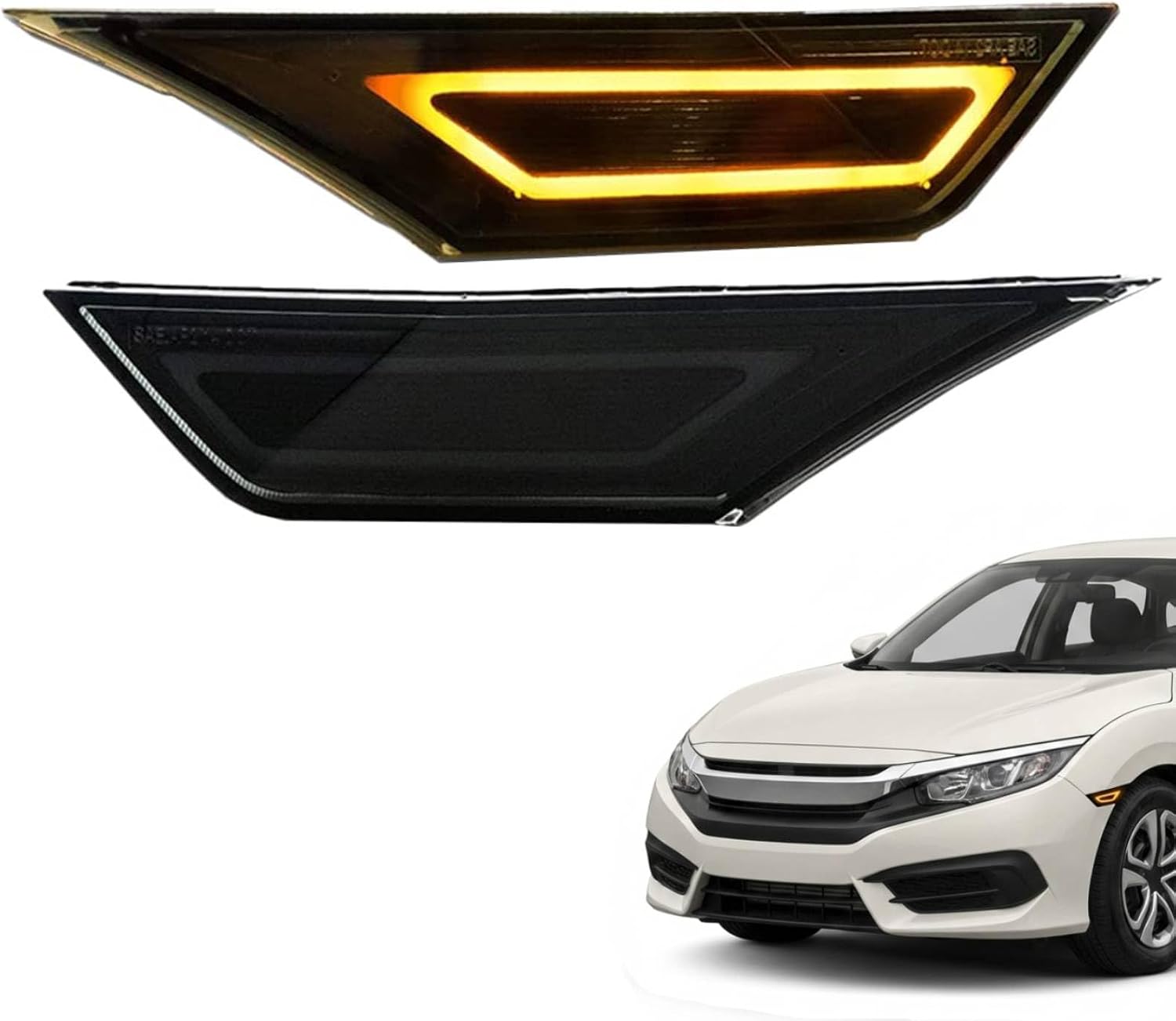 LED Side Marker Lights Compatible with Honda Civic 10th Gen 2016-2021, 33800-TBA-A02, 33850-TBA-A02, HO2551127, HO2550127 Fender LED Side Lamps, Pair Amber Hatchback Side Light Smoked Lens