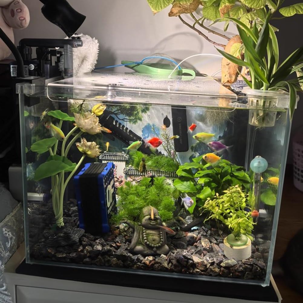 Rygcrud Acrylique Couvercle D'aquarium, Couvercle Carré Couvercle D'aquarium avec Trappe d'alimentation Panneau Contre-Saut pour Empêcher Le Chat(51x21.5cm)