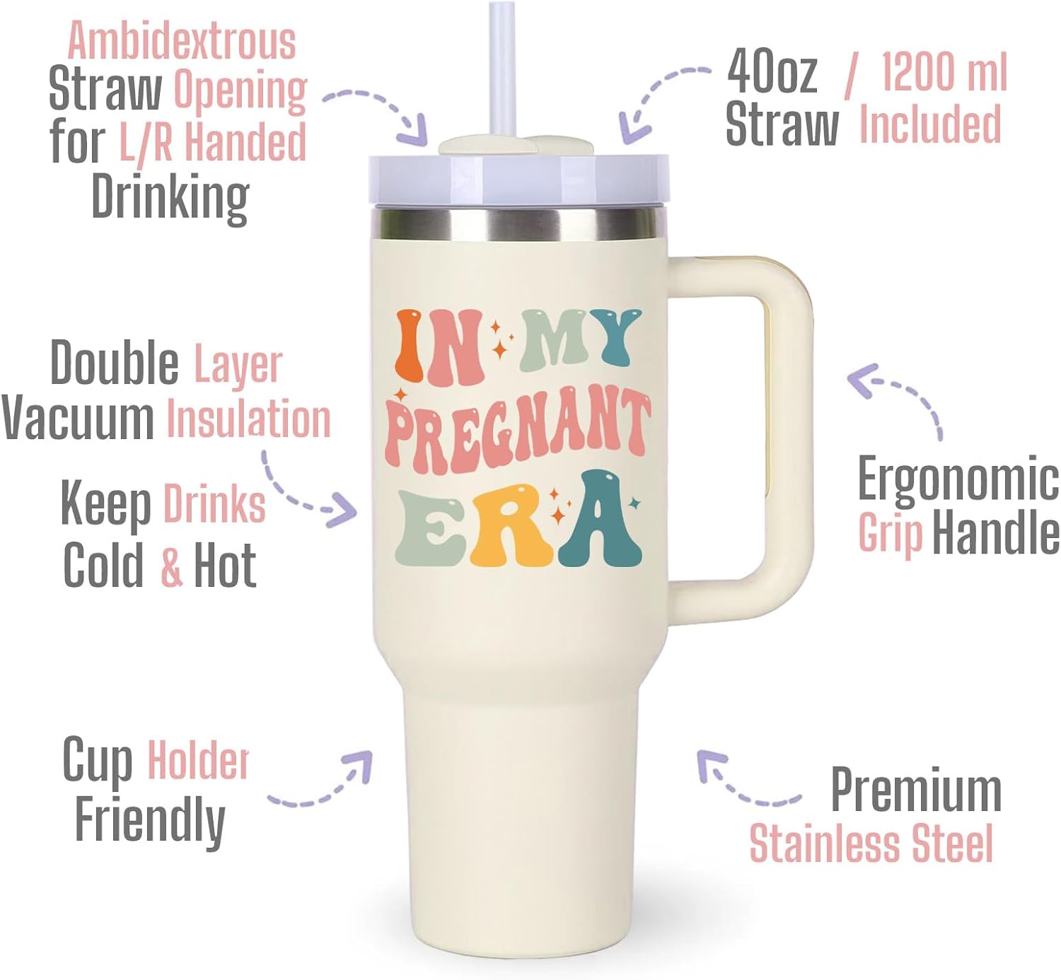 momocici Pregnancy Cup Tumblers Gifts.40oz In My Pregnant Era Tumbler with Handle.Pregnancy Gift.Pregnancy Cups.Pregnancy Tumbler.40oz mom to be New Mom First Time Mom Gifts for Pregnant Women. - Image 2