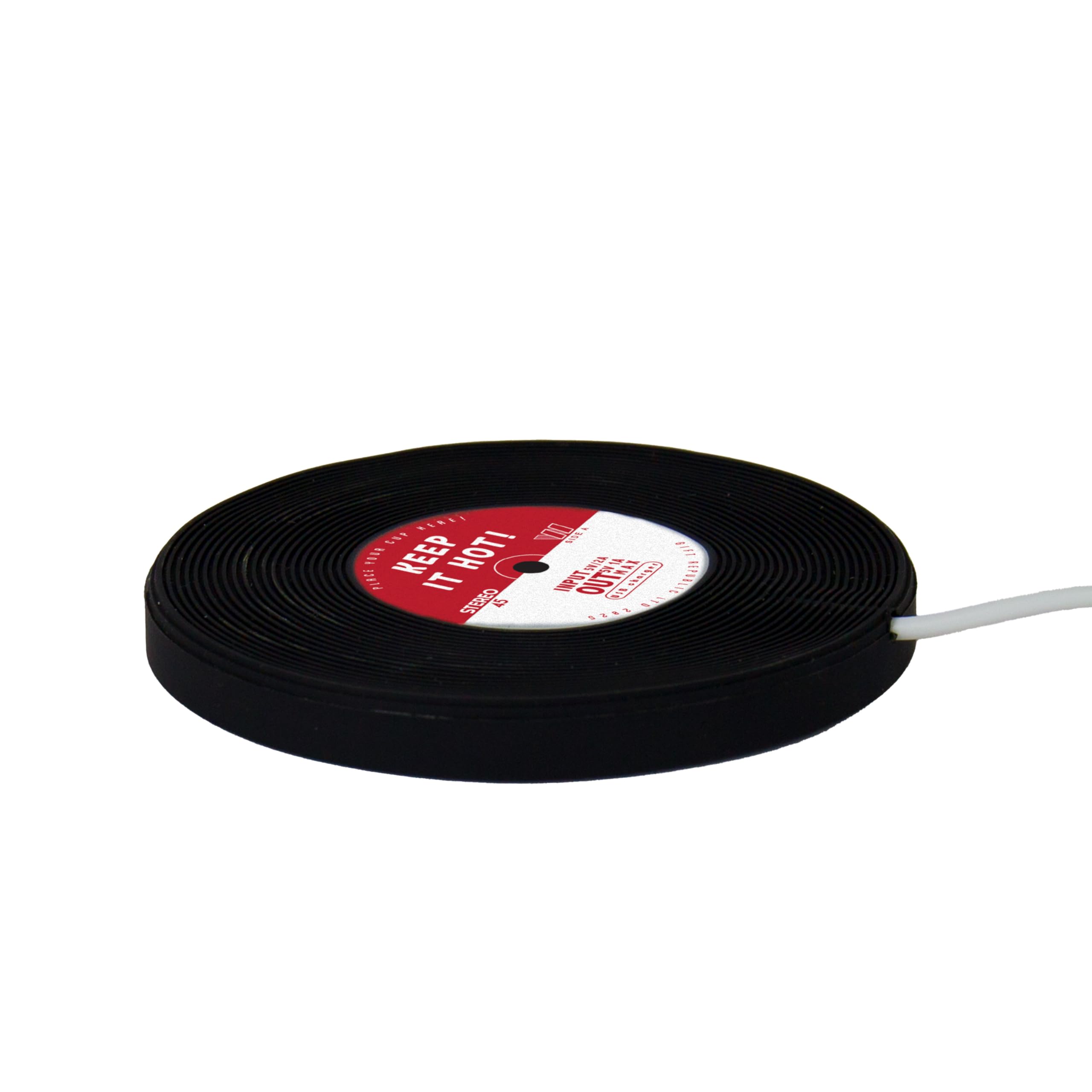 Gift Republic Chauffe-Tasse USB – Design rétro en Vinyle – Garde Le café et Le thé au Chaud à Votre Bureau – Chauffe-Boisson Chaude alimenté par USB – Cadeau Amusant pour Les Amateurs de Musique et