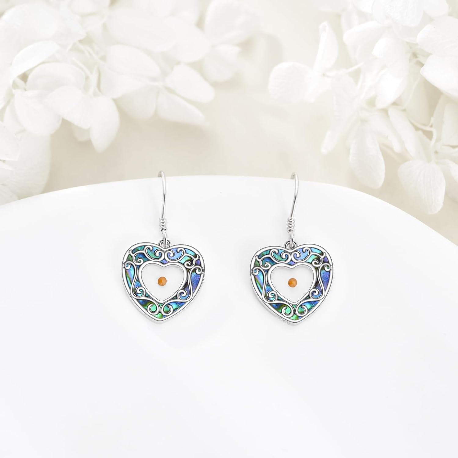 URONE Mustard Seed Earrings 925 Sterling Silver Mustard Seed Heart Earrings Dangle Faith Jewelry for Women