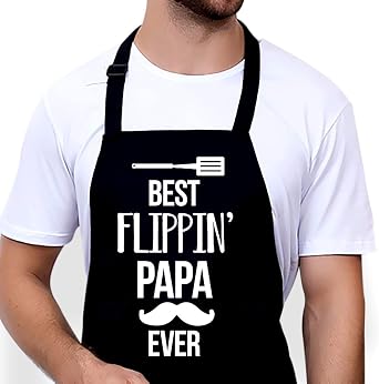 Papa BBQ Gift - Papa Apron for Grilling Funny from Grandkids Wife - Funny Black Adjustable Bib Apron Waterproof with Pockets - Grilling Cooking Apron Kitchen Gifts
