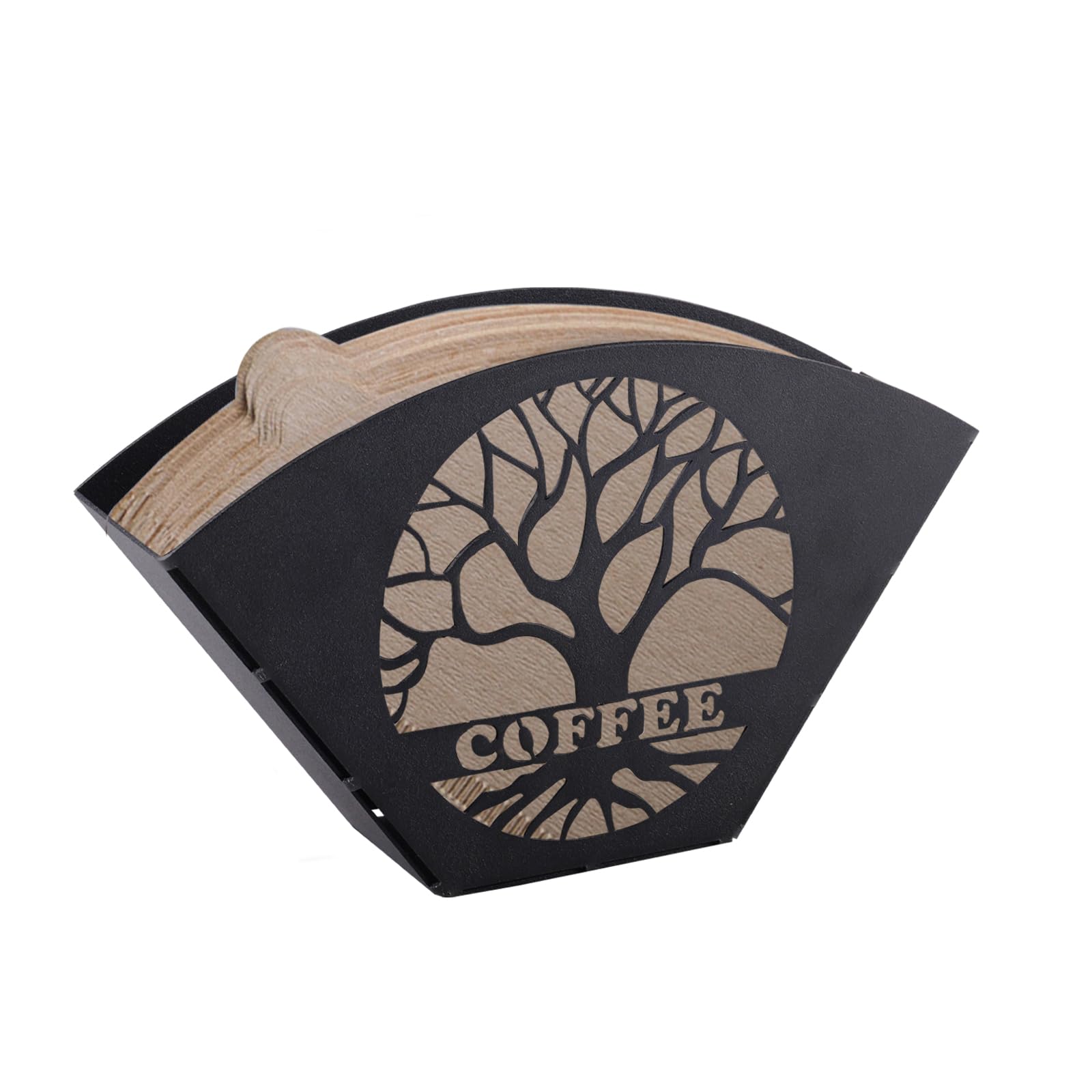 Kaffeefilterhalter Schwarz Metall V-förmig | Baum des Lebens-Dekor, Filtertütenhalter, Für Café, Hotel, Bar, Zuhause