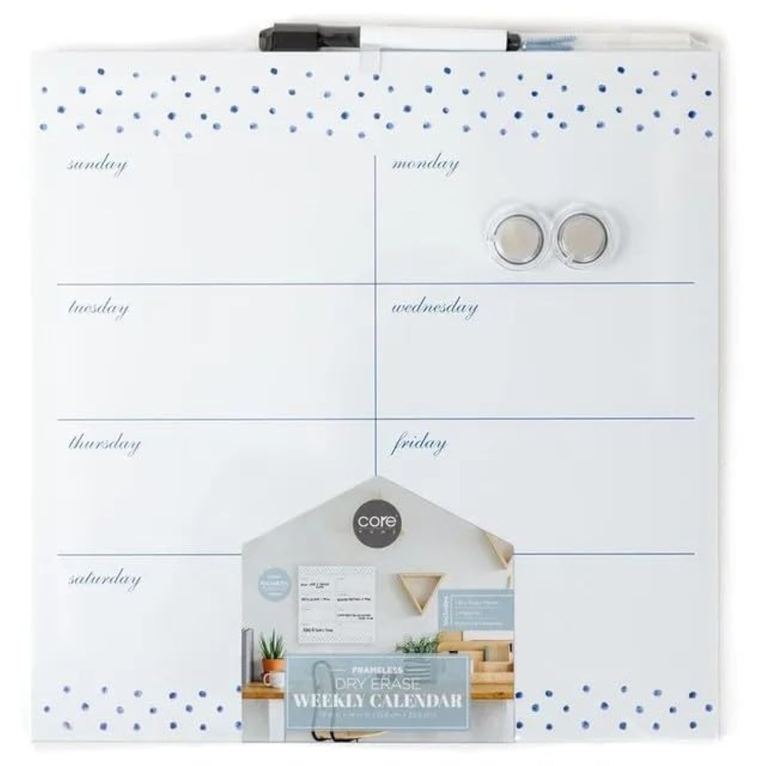 CoreFrameless Magnetic Dry Erase Calendar Board, Blue