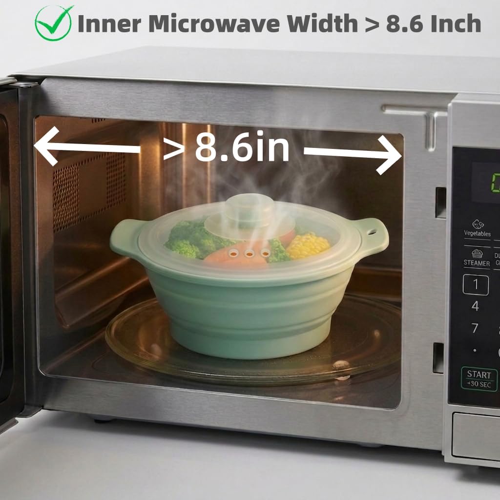 Silicone Vegetable Steamer 42oz, Collapsible Microwave with Steam Tray