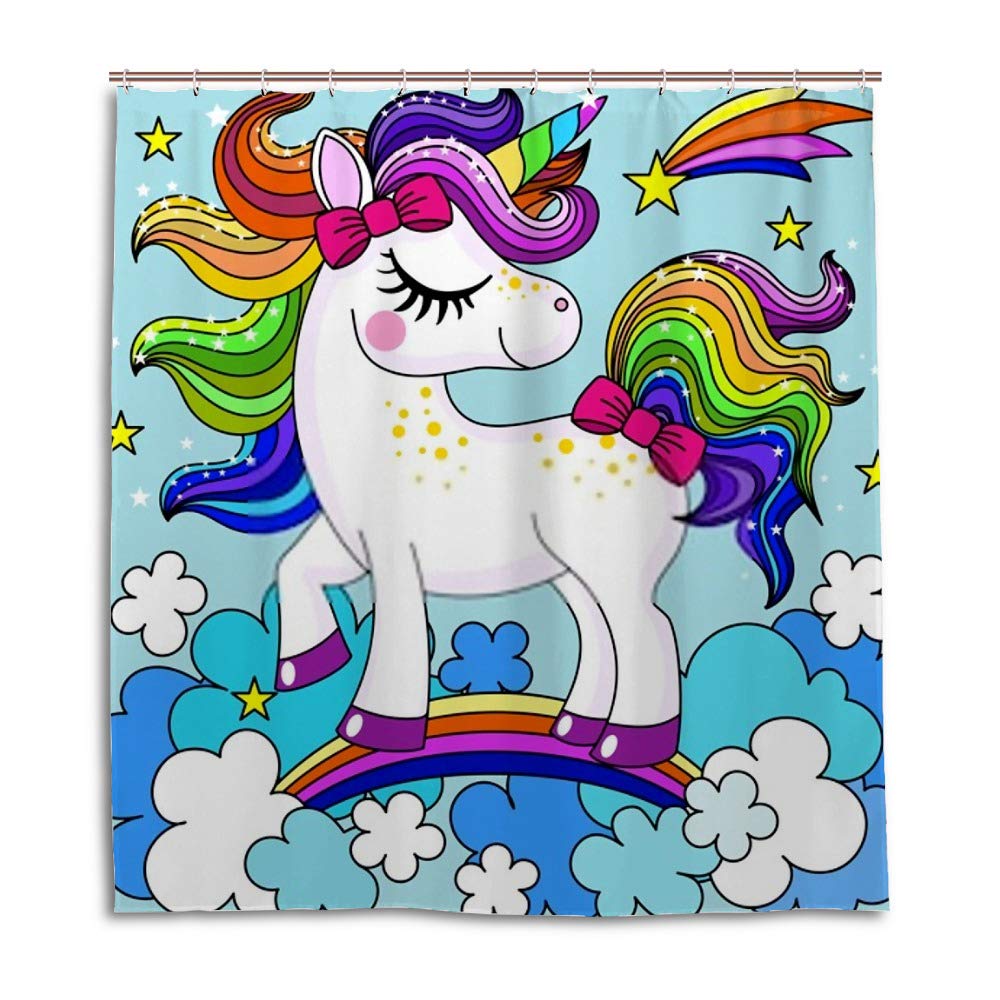 Rideau de douche licorne imperméable pour éviter l'eau sur le sol et décorer facilement