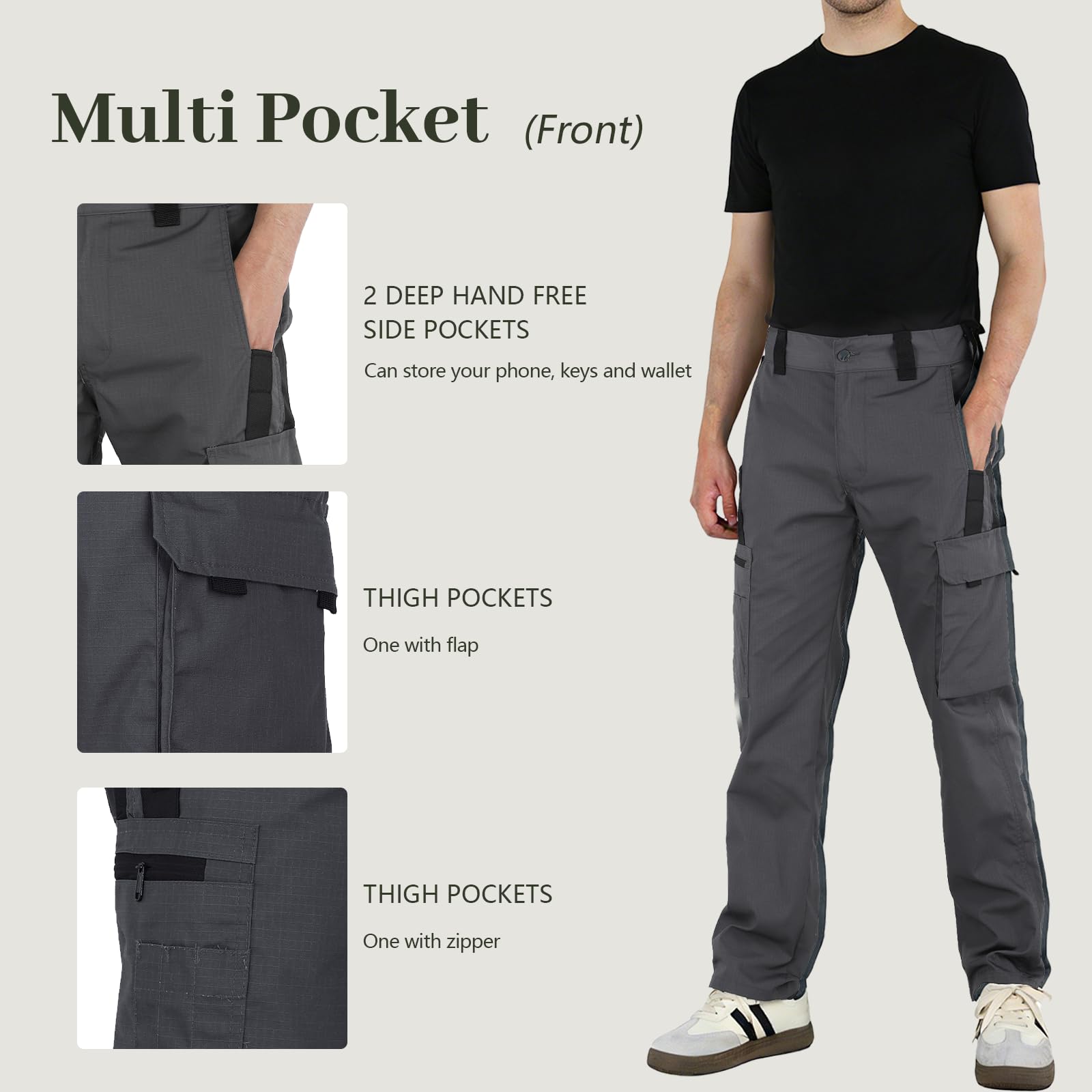 Pantalones de Trabajo de Hombre con Múltiples Bolsillos Pantalones Cargo Resistentes para Actividades al Aire Libre para Senderismo y Acampada