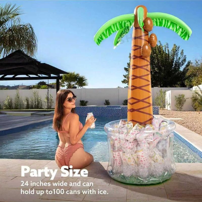 Inflatable Palm Tree Cooler, Giant Floating Pool Drink Cooler, Holds Up to 100 Cans, Large Inflatable Ice Bucket for Pool Party, Beach, BBQ, Summer Gathering