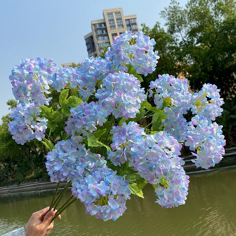 Blue Hydrangea Artificial Flowers, 5Pcs 26.8" Faux Hydrangea Bouquet with 4 Head, Silk Fake Flowers with Stems for Vase, Wedding Bouquet, Home Decor, DIY, Baby Shower, Centerpieces Tables Decoration - Image 6