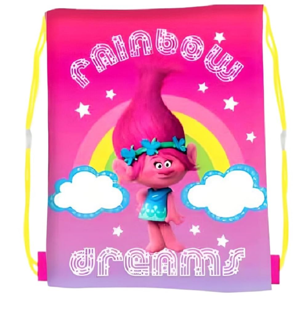 Trolls Rainbow Dreams Large Drawstring Gym Bag 16" X 13" (40cm x 33cm)
