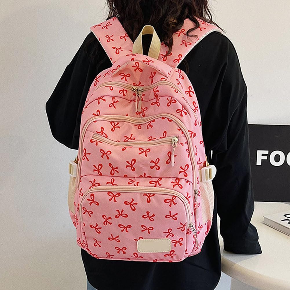 Bow Backpack For Girls, Cute Kawaii Backpacks Set Large Capacity, 3Pcs Set Cute Bow Backpack With Crossbody Bag And Wallet (C)