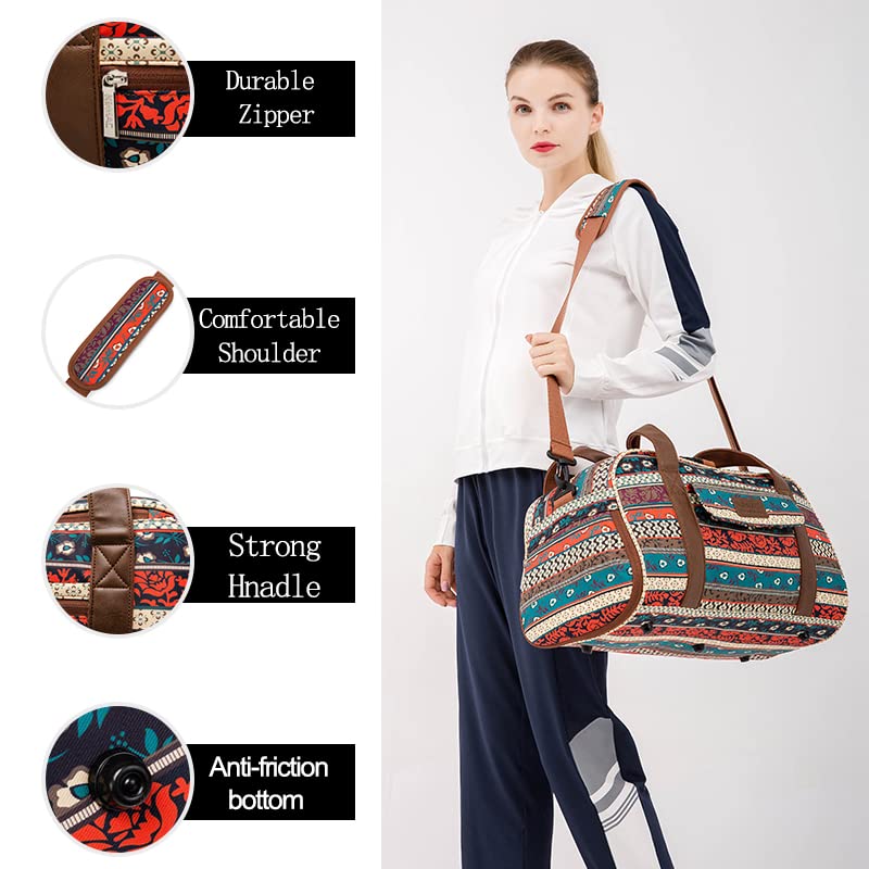 Kinmac Sports Gym Duffel Bag Travel Totes Shoulder Bag Weekender Overnight Bag with Shoes Compartment and Wet Compartment (Bohemian)